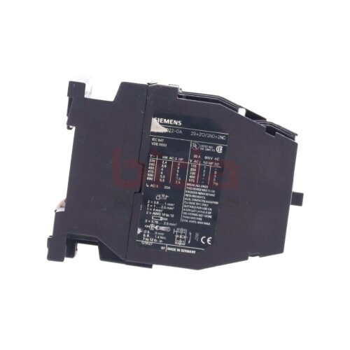 Siemens 3TF4022-0A Leistungssch&uuml;tz / Power Contactor 20A 600VAC 24V