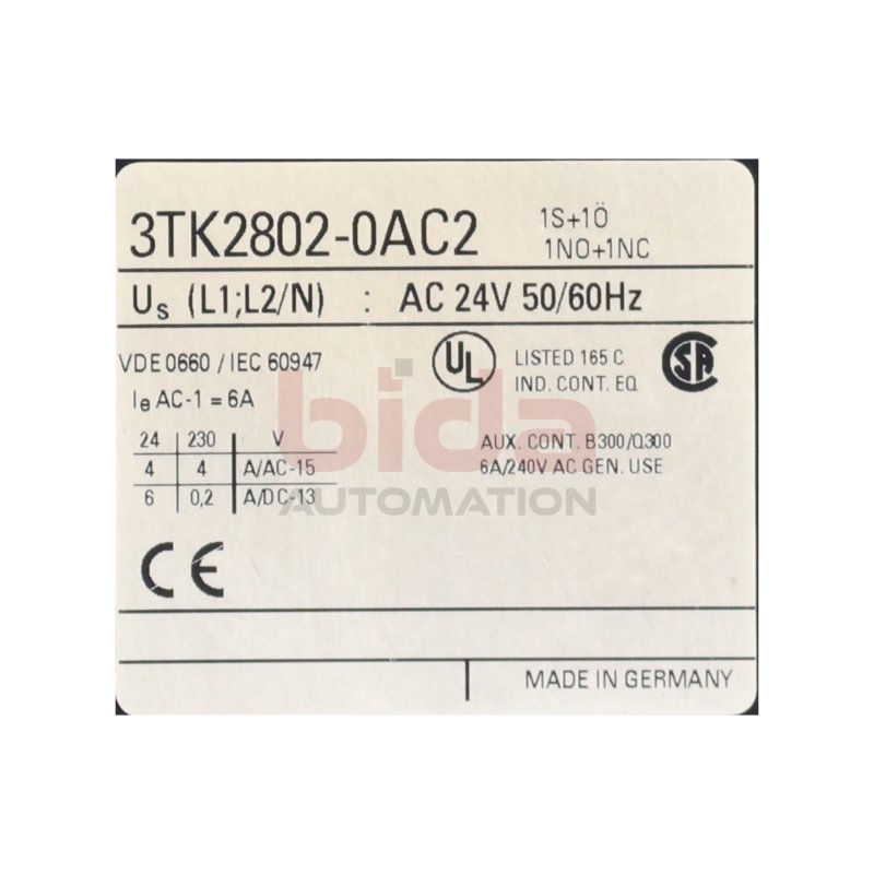 Siemens 3TK2802-0AC2 /  3TK2 802-0AC2 Sch&uuml;tzsicherheitskombination / Contactor safety combination 24VAC 6A
