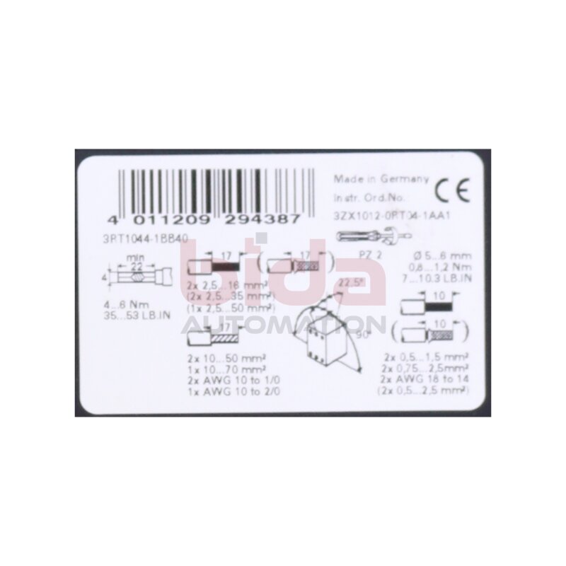 Siemens 3RT1044-1BB40 (3RT1044-1B..0) Leistungssch&uuml;tz / Power Contactor 24 VDC