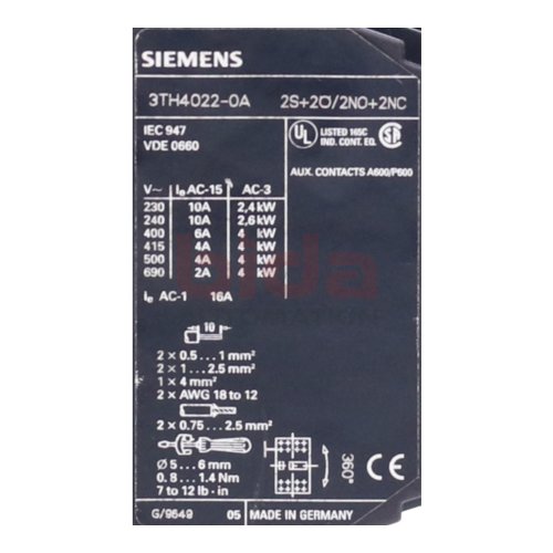 Siemens 3TH4022-0A  Sch&uuml;tz / Contector 24V 230V 10A 2,4kW