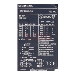 Siemens 3TF4010-0A Motorschutzschalter / Motor Protection...
