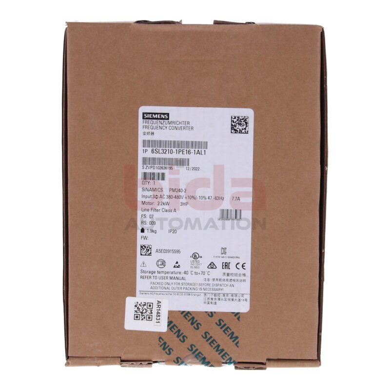 Siemens 6SL3210-1PE16-1AL1 / 6SL3 210-1PE16-1AL1 Frequenzumrichter / Frequency Converter 380-480V