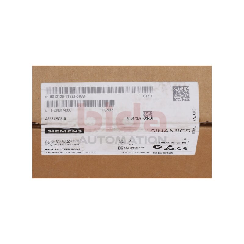 Siemens 6SL3120-1TE23-0AA4 SINAMICS S120 Single Motor-Module 600 VDC 400V 30A