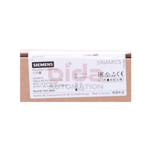6SL3120-1TE21-8AD0 SINAMICS S120 Single Motor-Module 400V 18A 600VDC