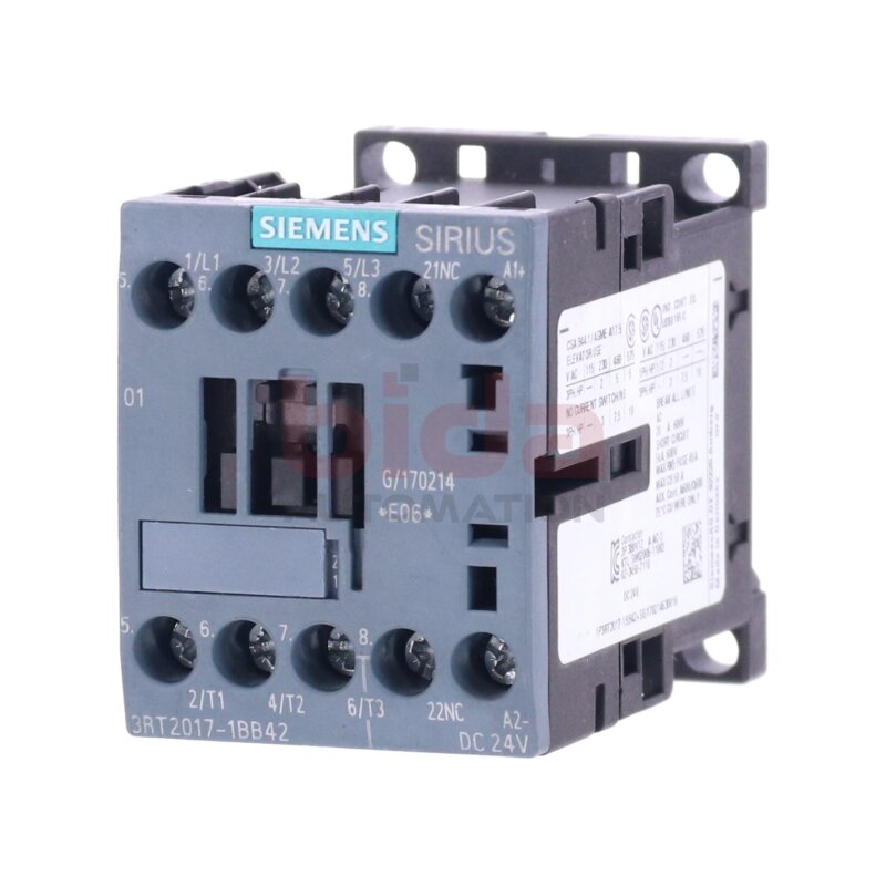 Siemens 3RT2017-1BB42 Leistungssch&uuml;tz / Power Contactor 12A 5,5kW 400V 24VDC
