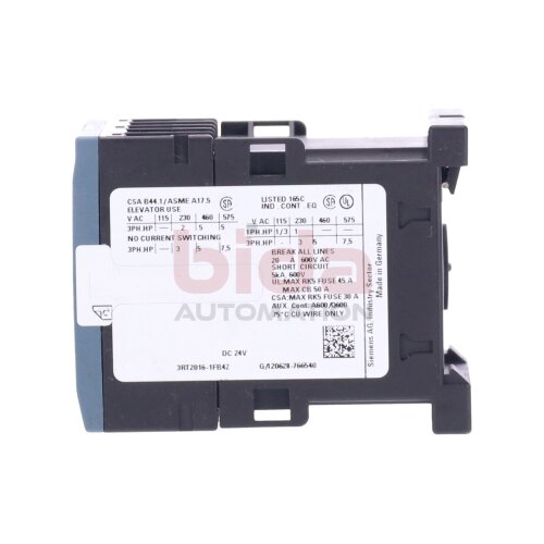 Siemens 3RT2016-1FB42 / 3RT2 016-1FB42 Leistungssch&uuml;tz / Power Contactor 9A 4kW 400V 24VDC