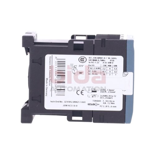 Siemens 3RT2016-1FB42 / 3RT2 016-1FB42 Leistungssch&uuml;tz / Power Contactor 9A 4kW 400V 24VDC