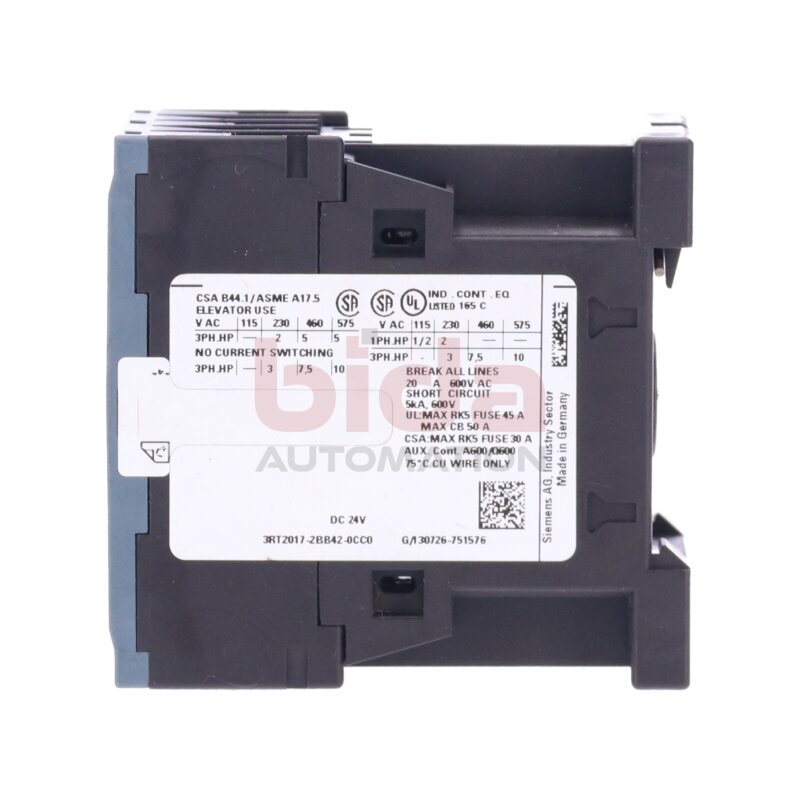 Siemens 3RT2017-2BB42-0CC0 Leistungssch&uuml;tz / Power Contactor 12A 5,5kW 400V 24VDC