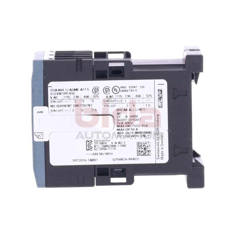 Siemens 3RT2016-1AB01 Leistungssch&uuml;tz / Power Contactor  9A 4kW 400V 24VAC
