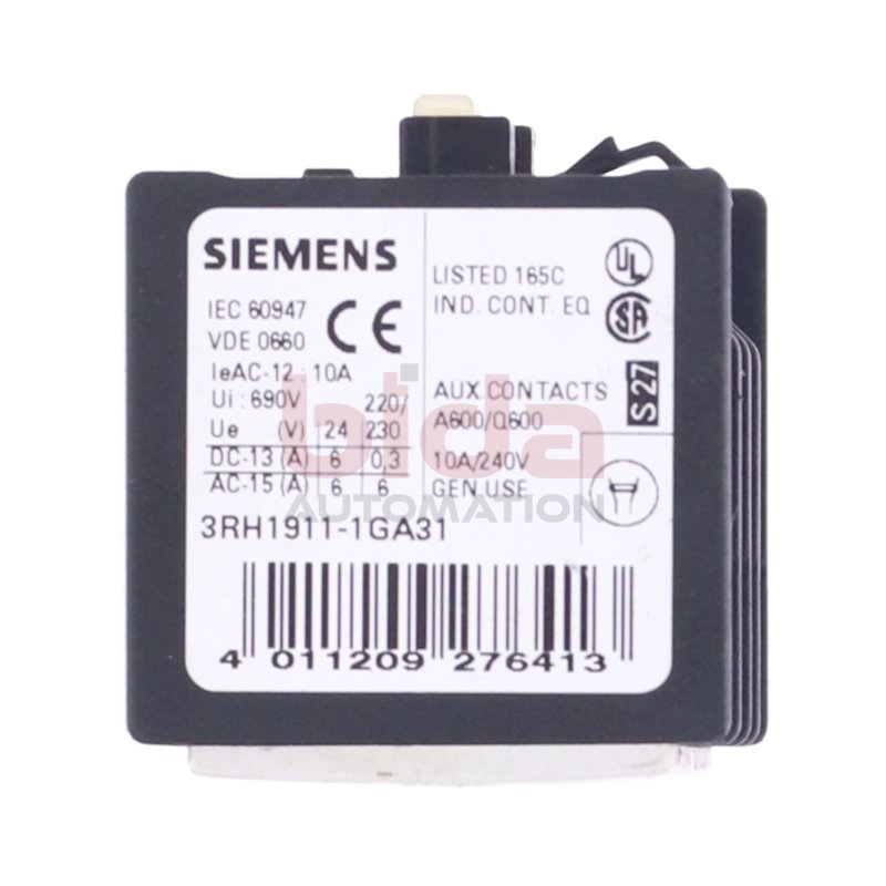 Siemens 3RH1911-1GA31 Hilfsschalterblock / Auxiliary Switch Block 10A 240V