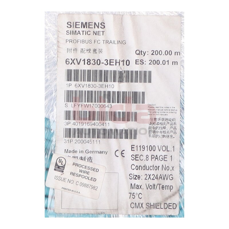 Siemens 6XV1830-3EH10 / 6XV1 830-3EH10  PROFIBUS FC Trailing Cable (200m)