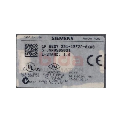 Siemens 6ES7 221-1BF22-0XA0 / 6ES7221-1BF22-0XA0 Digitaleingabe / Digital Input 24V 4mA 15-30VDC