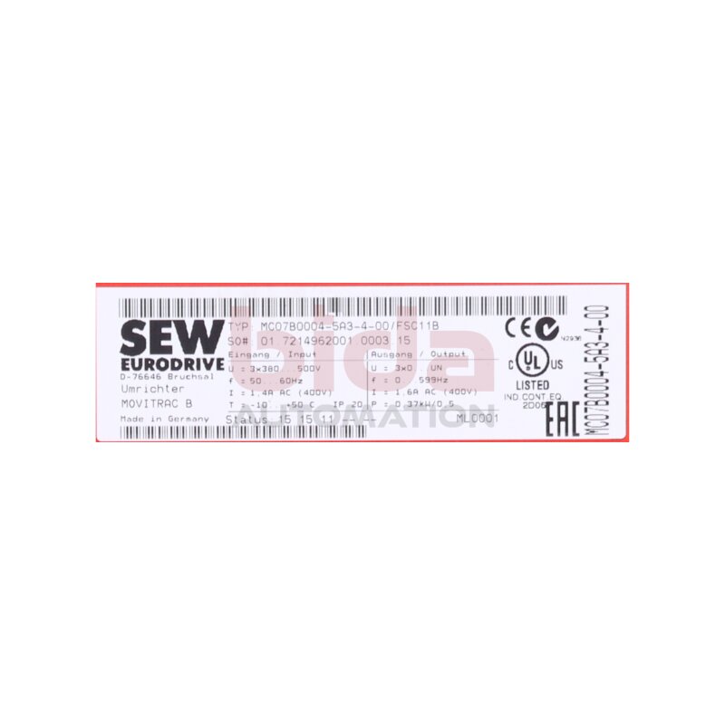 SEW MC07B0004-5A3-4-00/FSC11B Frequenzumrichter / Frequency Converter 3x380-500V