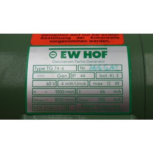 EW Hof Gleichstrom-Tacho-Generator TG 74-6 60V DC tacho generator