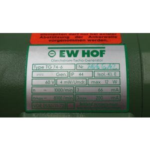EW Hof Gleichstrom-Tacho-Generator TG 74-6 60V DC tacho...