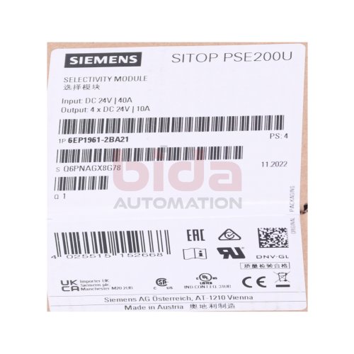 Siemens 6EP1961-2BA21 / 6EP1 961-2BA21 Selektivitaetsmodul 24V 40A