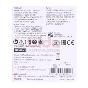 Siemens 3LD2203-0TK53 / 3LD2 203-0TK53 Lasttrennschalter...