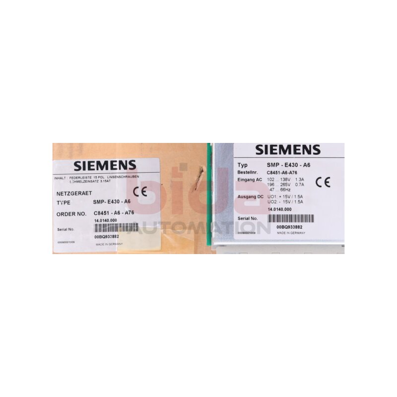 Siemens SMP-E430-A6 (C8451-A6-A76) Stromversorgung / Power Supply 15A