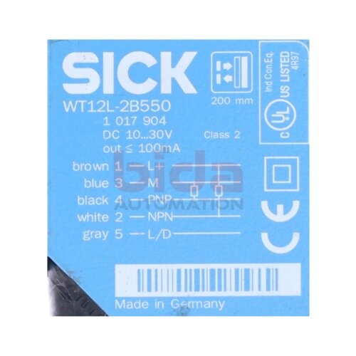 Sick WT12L-2B550 (1017904) Lichtschranke / Photoelectric Barrier 10...30V 100mA