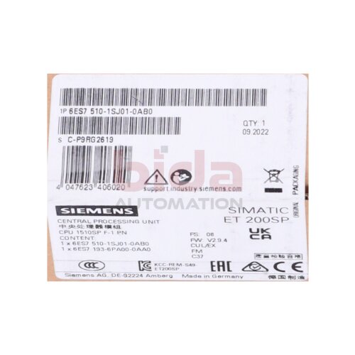 Siemens 6ES7510-1SJ01-0AB0 / 6ES7 510-1SJ01-0AB0 Zentralbaugruppe mit Arbeitsspeicher / Central assembly with working memory