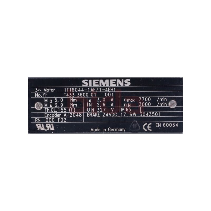 Siemens 1FT6044-1AF71-4EH1 / 1FT6 044-1AF71-4EH1  SIMOTICS S Synchronservomotor 24VDC