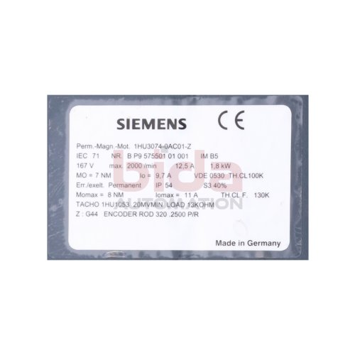 Siemens 1HU3074-0AC01-Z / 1HU3 074-0AC01-Z Permanent-Magnet- Motor 12,5A 1,8kW