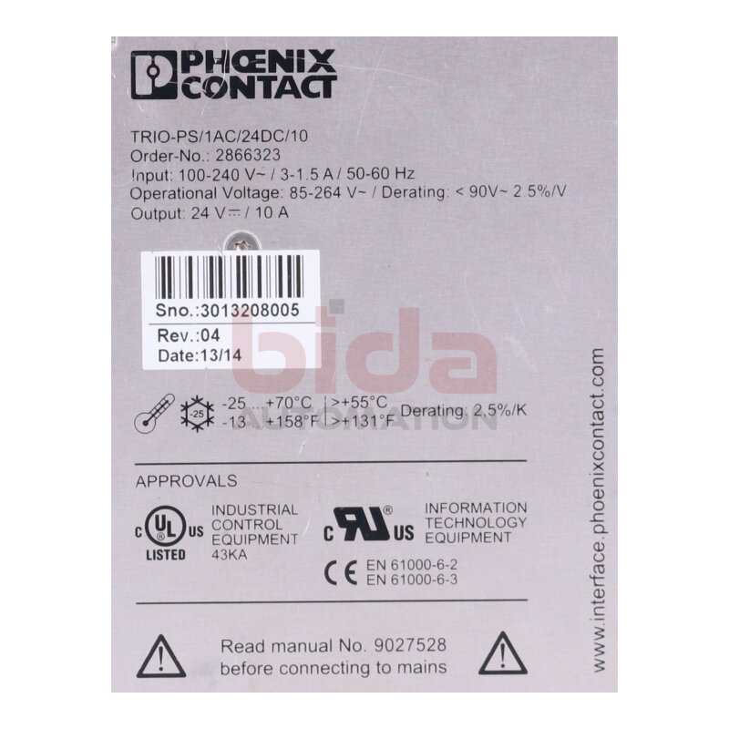 Phoenix Contact TRIO-PS/1AC/24DC/10 (2866323) Stromversorgung / Power Supply 24V 10A