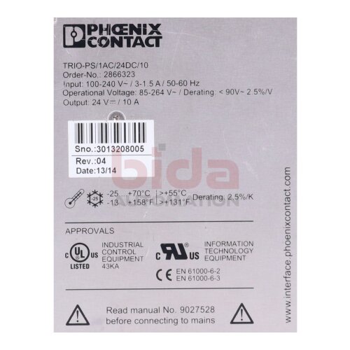 Phoenix Contact TRIO-PS/1AC/24DC/10 (2866323) Stromversorgung / Power Supply 24V 10A