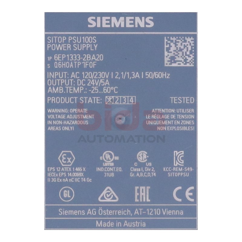 Siemens 6EP1333-2BA20 / 6EP1 333-2BA20 Stromversorgung / Power Supply 24V 5A
