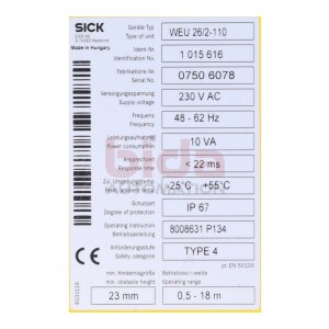 Sick WEU 26/2-110 Lichtschranke / Photoelectric Barrier...