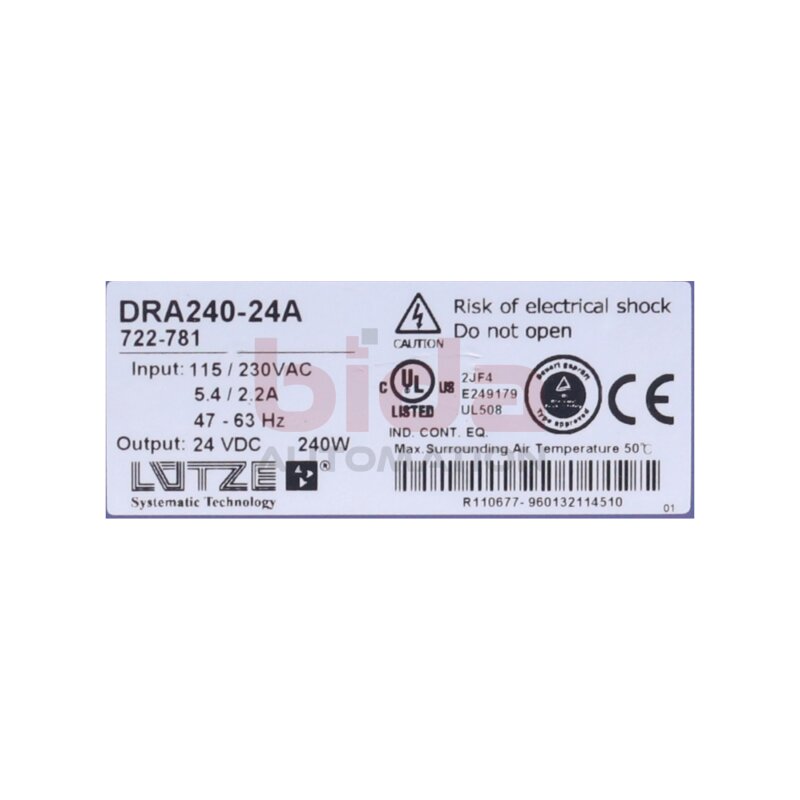 Lutze DRA240-24A (722-781) Netzteil / Power Supply Unit 24VDC 10A