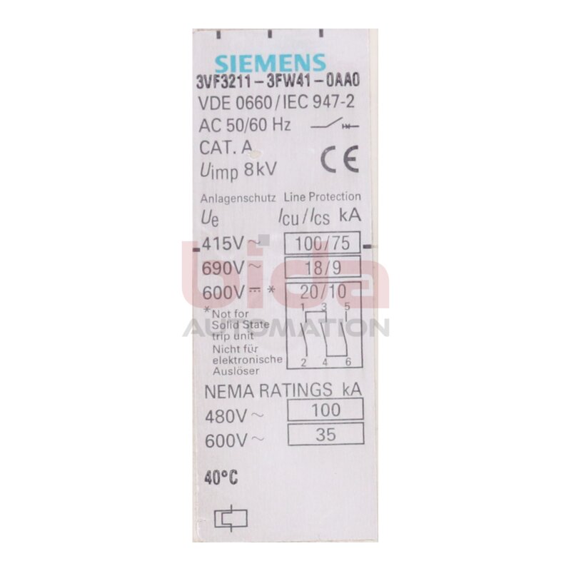 Siemens 3VF3211-3FW41-0AC2 / 3VF3 211-3FW41-0AC2 Leitungsschutzschalter / Circuit Breaker