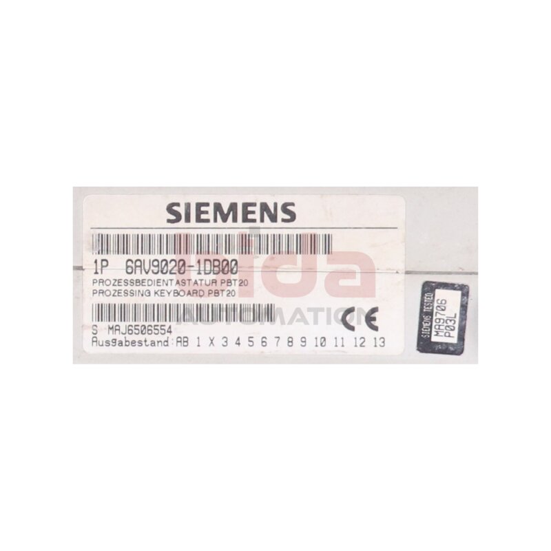 Siemens 6AV9020-1DB00 PROZESSBEDIENTASTATUR / PROCESS CONTROL KEYBOARD