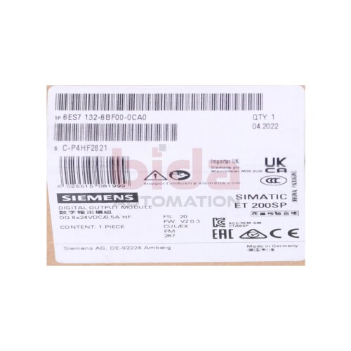 Siemens 6ES7132-6BF00-0CA0 / 6ES7 132-6BF00-0CA0 Ausgangsmodul / Output Module 24VDC 0,5A