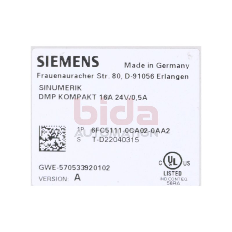 Siemens 6FC5111-0CA02-0AA2 /  6FC5 111-0CA02-0AA2 Baugruppe / Assembly 16A 24V