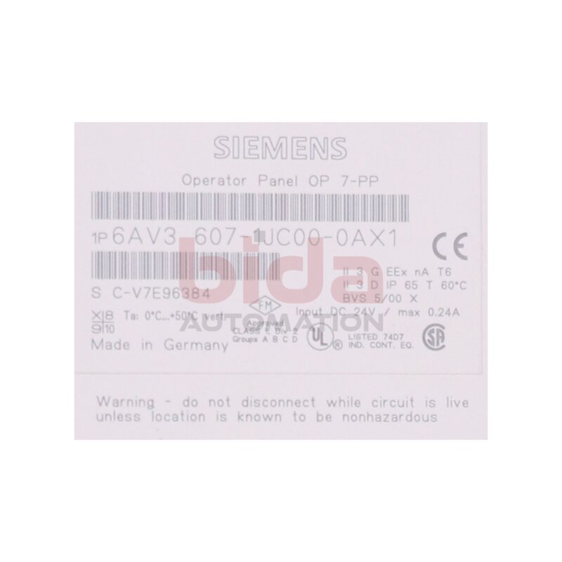 Siemens 6AV3 607-1JC00-0AX1 / 6AV3607-1JC00-0AX1 Operator Panel 24VDC