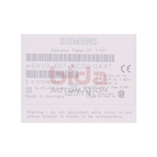 Siemens 6AV3 607-1JC00-0AX1 / 6AV3607-1JC00-0AX1 Operator Panel 24VDC