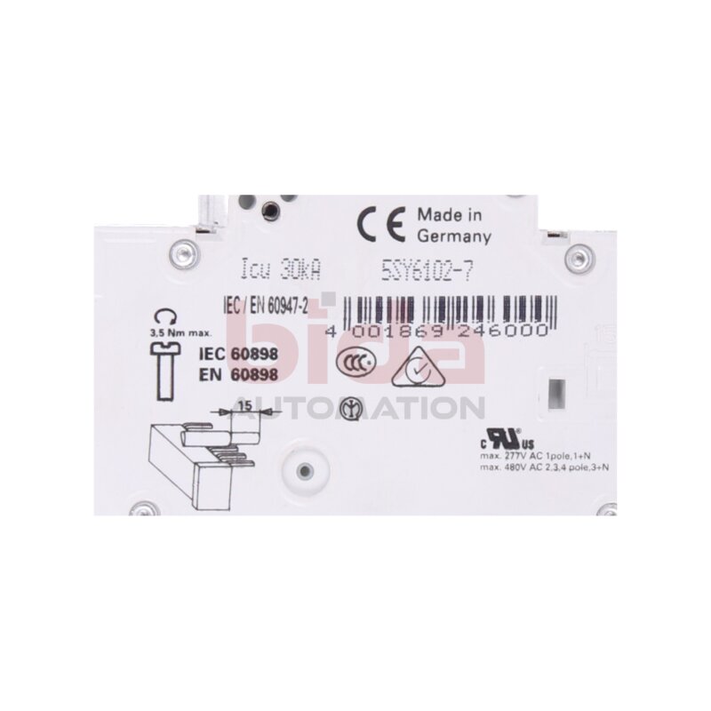 Siemens 5SY6102-7 Leitungsschutzschalter / Circuit breaker 230/400V