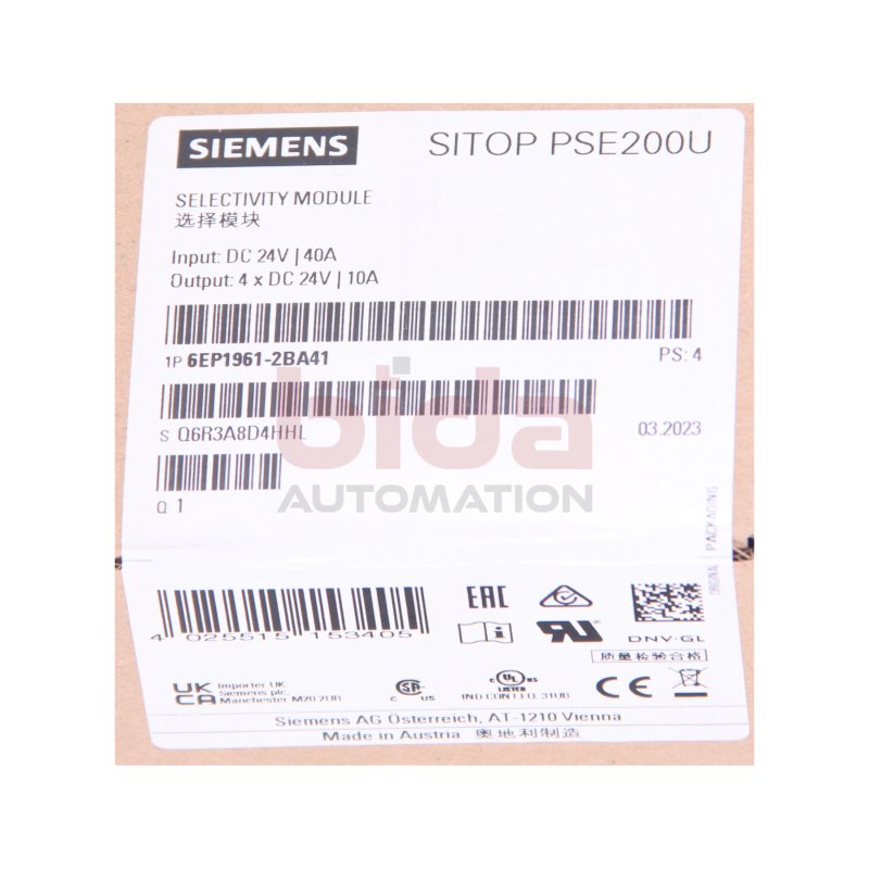 Siemens 6EP1961-2BA41 / 6EP1 961-2BA41   Selektivitaetsmodul / Selectivity module 24V 10A