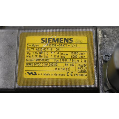 Siemens 1FK7032-5AK71-1VH0 3~Permanent-Magnet-Motor Servomotor Syncronservomotor