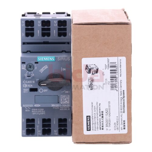 Siemens 3RV2011-1GA20 / 3RV2 011-1GA20 Leistungsschalter / Circuit Breaker 600V 6,3A