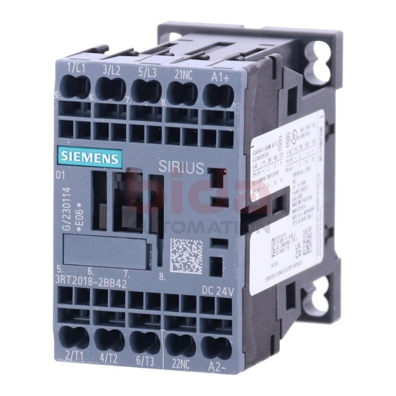 Siemens 3RT2018-2BB42 / 3RT2 018-2BB42 Sch&uuml;tz / Contector 24VDC 400V 16A 3-polig