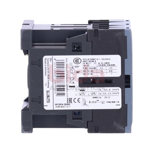 Siemens 3RT2018-2BB42 / 3RT2 018-2BB42 Sch&uuml;tz / Contector 24VDC 400V 16A 3-polig