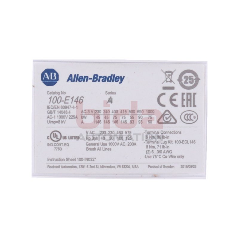 Allen Bradley 100-E146KJ11L (00889508535081) Leistungssch&uuml;tz / Power Contactor  24-60V