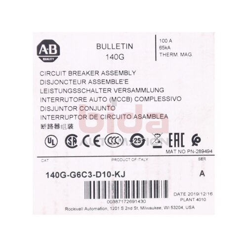 Allen-Bradley 140G-G6C3-D10-KJ Leitungsschutzschalter / Circuit Breaker 100A