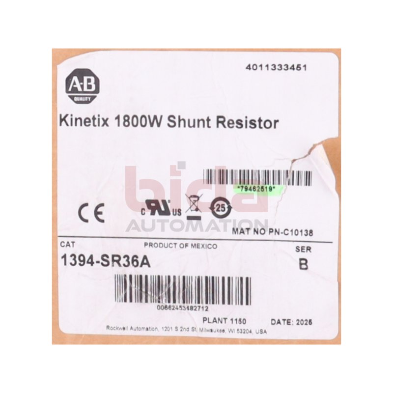 Allen-Bradley 1394-SR36A (00662453482712) Kinetix 1800W Shunt Resistor
