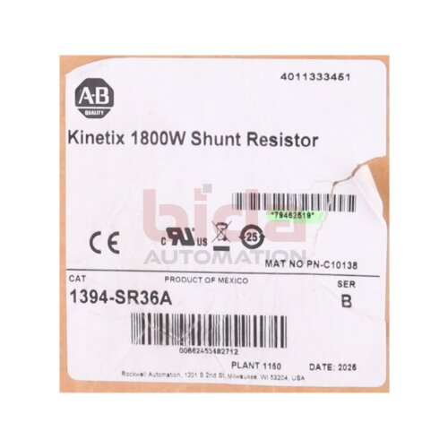 Allen-Bradley 1394-SR36A (00662453482712) Kinetix 1800W Shunt Resistor