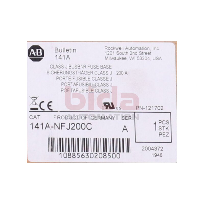 Allen Bradley 141A-NFJ200C (10885630208500) Sicherungstr&auml;ger / Class J Busbar Fuse Base  200A