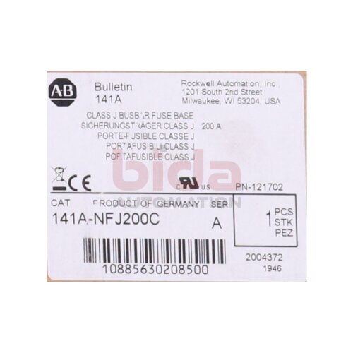 Allen Bradley 141A-NFJ200C (10885630208500) Sicherungstr&auml;ger / Class J Busbar Fuse Base  200A