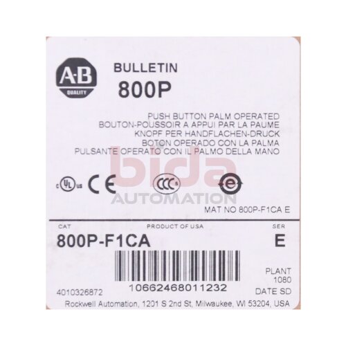 Allen Bradley 800P-F1CA (10662468011232) Not-Halt-Befehlsger&auml;t Emergency Stop Command Device